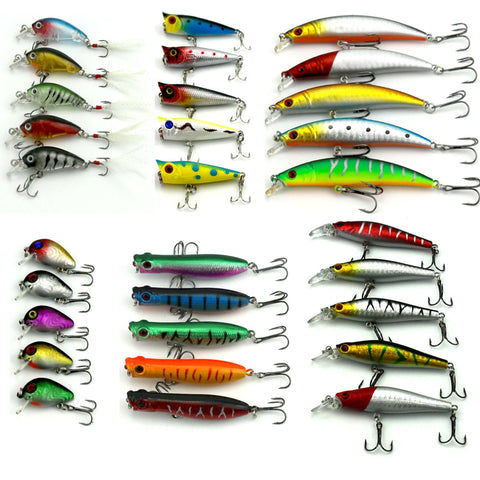 Hot 2016 30pcs/lot fishing lure Mixed 6 models fishing tackle 30 colors Minnow lure Crank Lures Popper Mix fishing bait